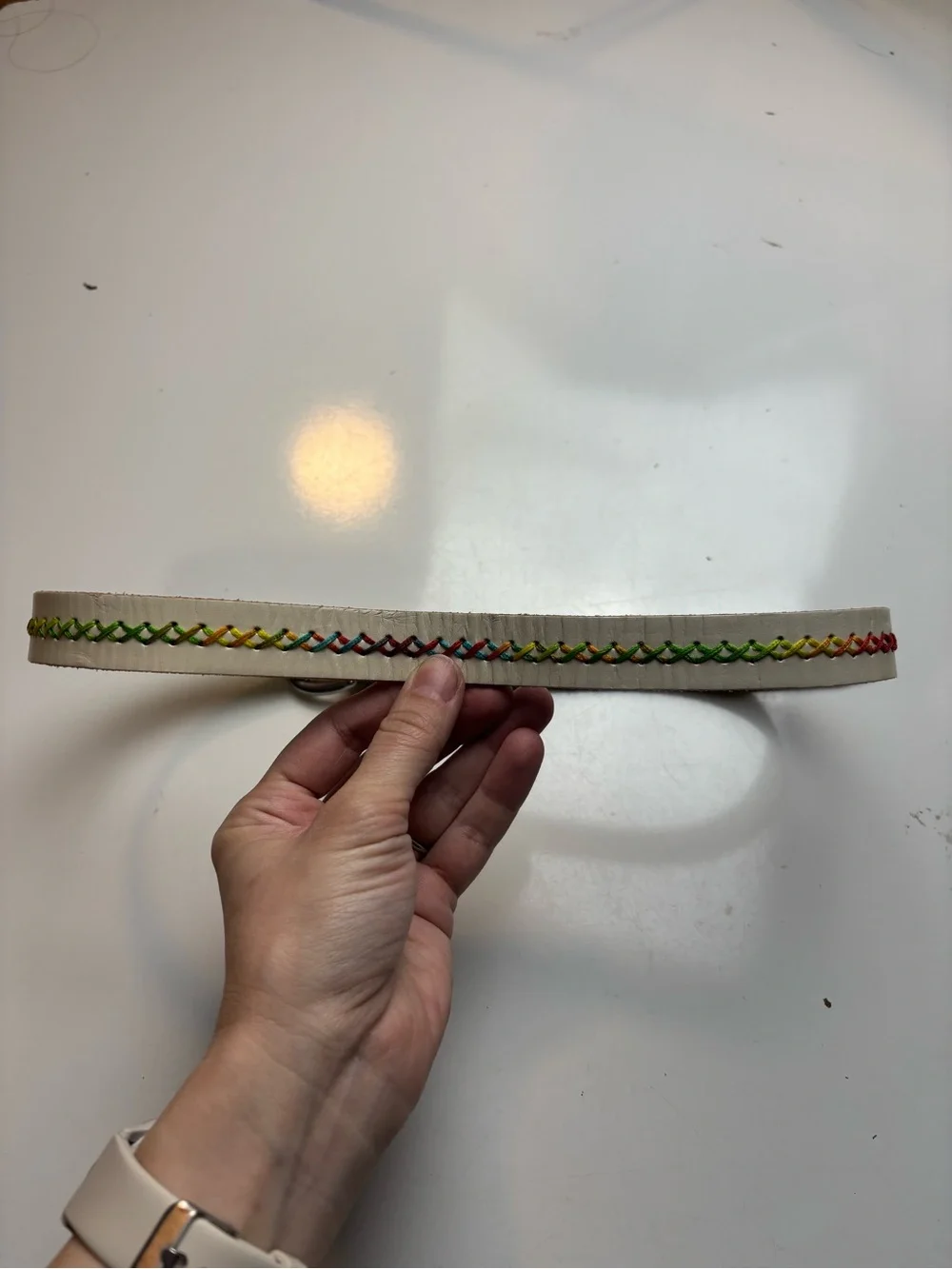 Fossil leather rainbow cross stitch belt sz S‎